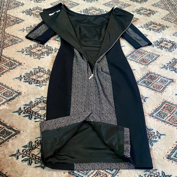 Karen Millen Textured Panel Seam Short Sleeve Pencil Dress - Size 4 - Picture 9 of 16
